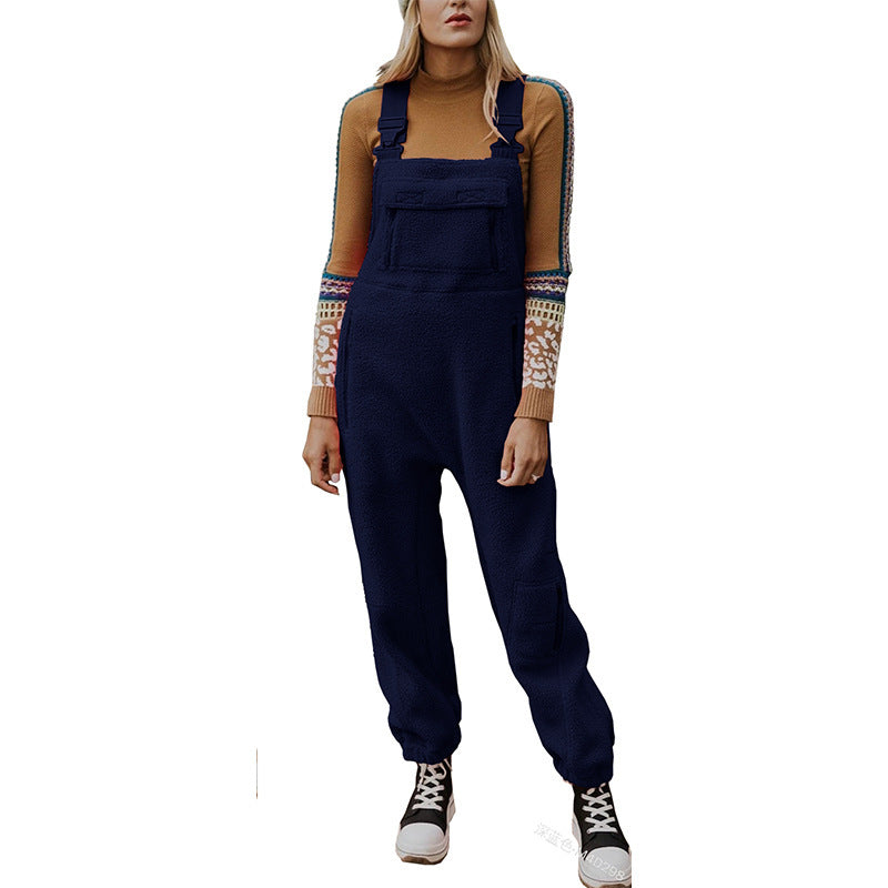 Women's Fleece-Lined Skinny Suspenders Jumpsuit