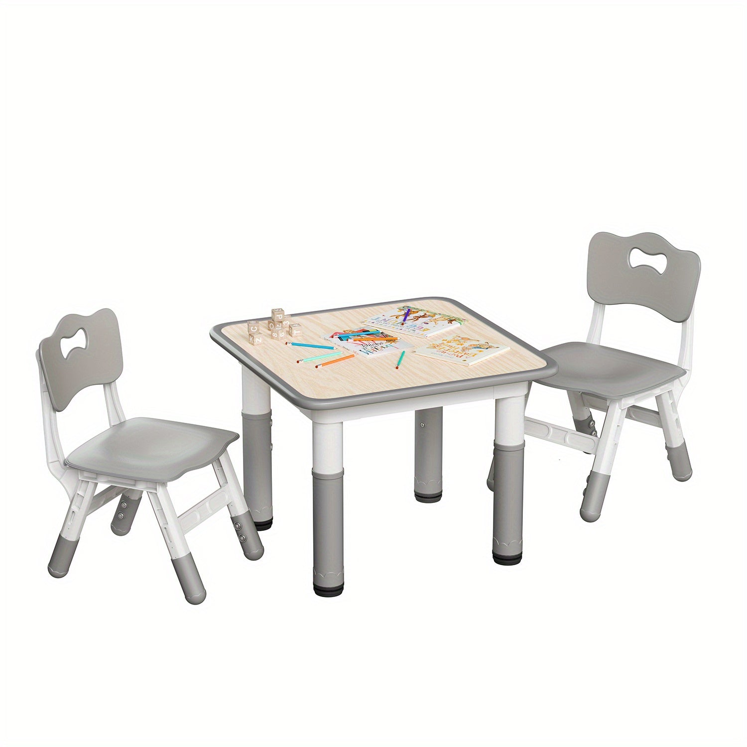 3‑Piece Toddler Furniture Set – Height‑Adjustable Table with Two Sturdy Wooden Chairs