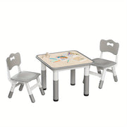 3‑Piece Toddler Furniture Set – Height‑Adjustable Table with Two Sturdy Wooden Chairs