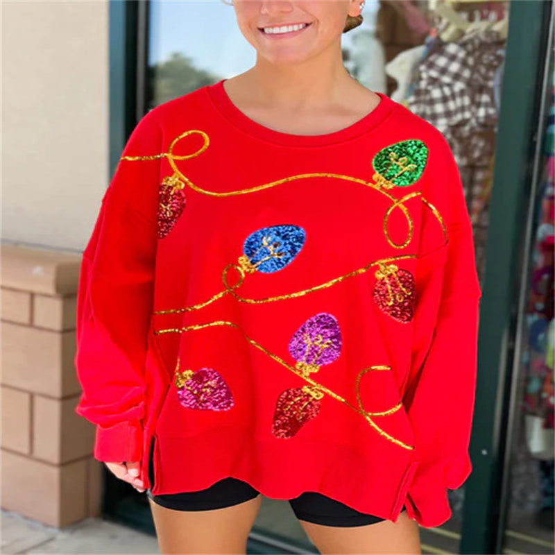 Women's Christmas Sequin Long Sleeve Pullover Hoodie