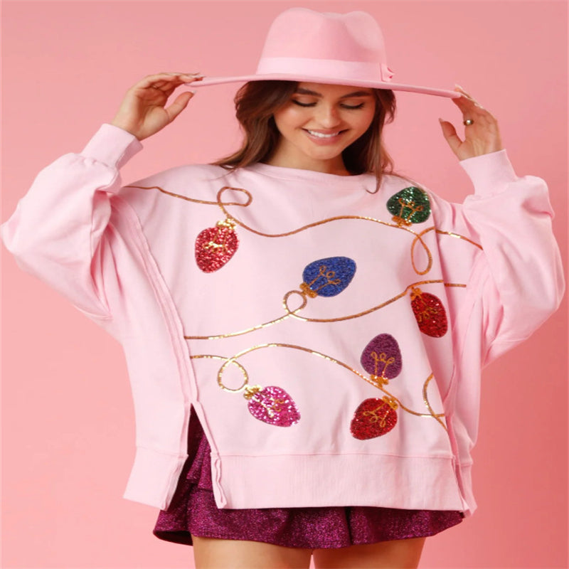Women's Christmas Sequin Long Sleeve Pullover Hoodie