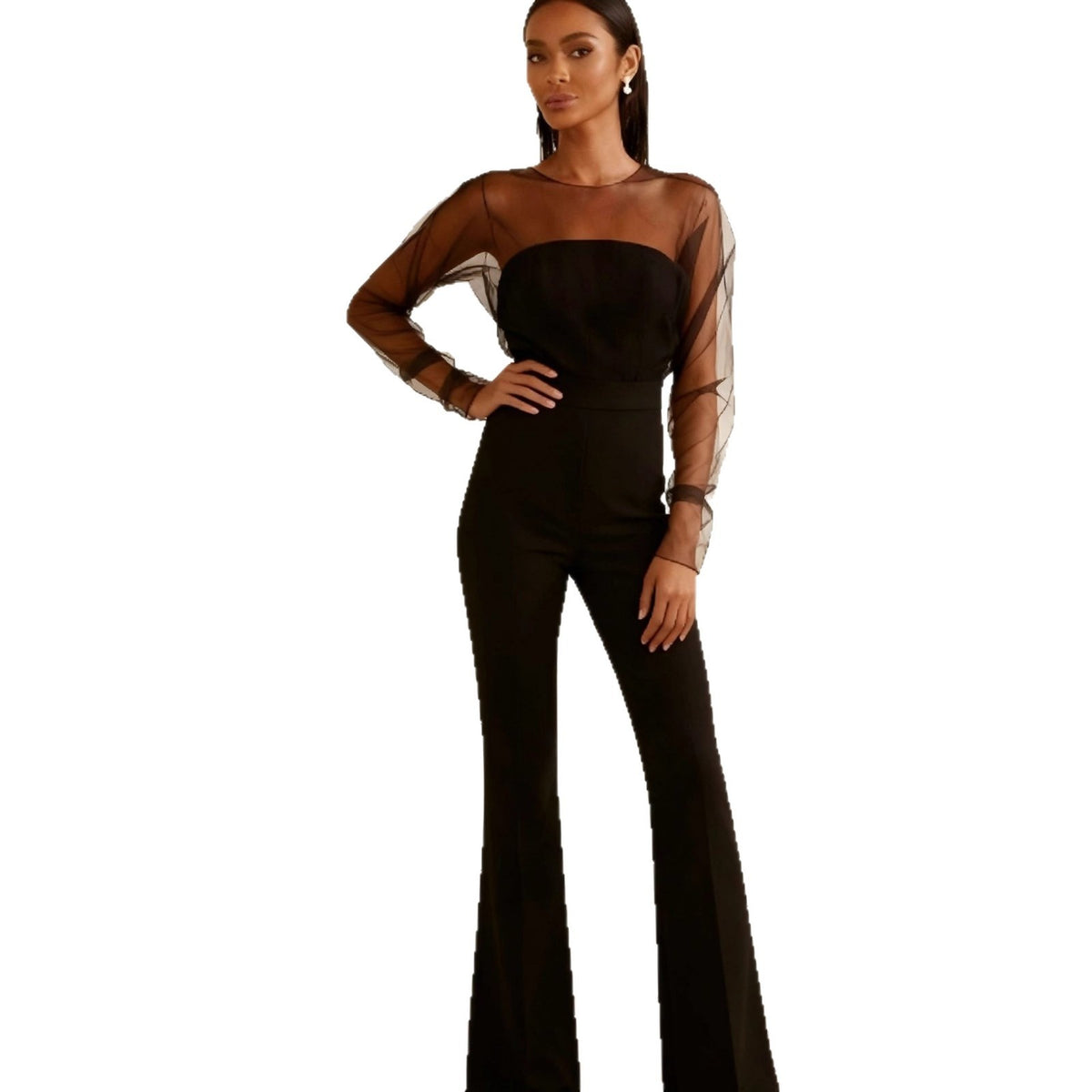 Women's Mesh Spliced High Waist Jumpsuit & Tube Top