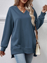 V-Neck High-Low Split Sweater Pullover