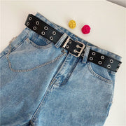 Double Row Perforated PU Belt for Women