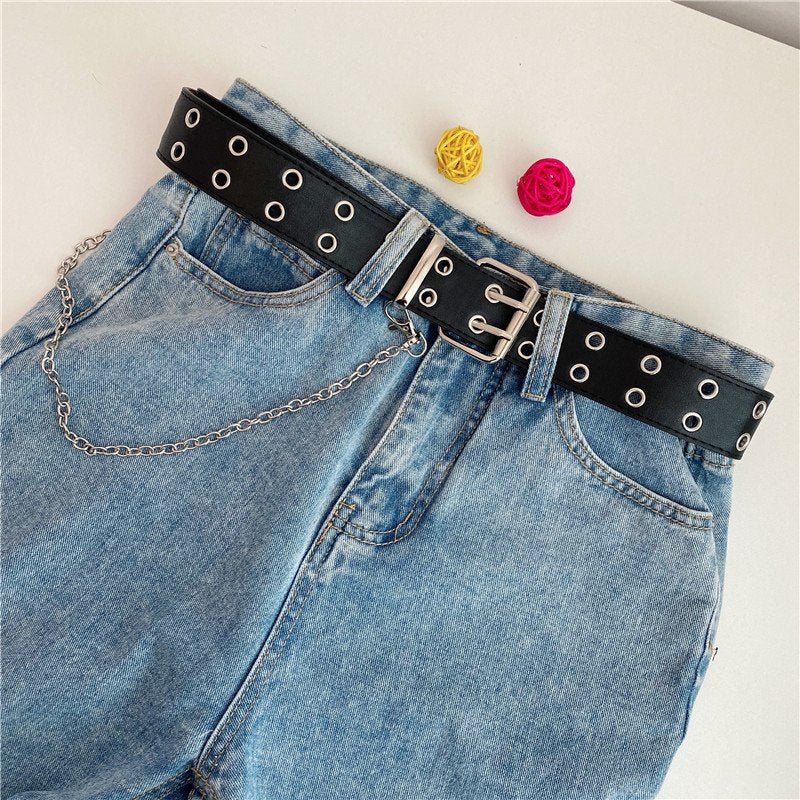 Double Row Perforated PU Belt for Women