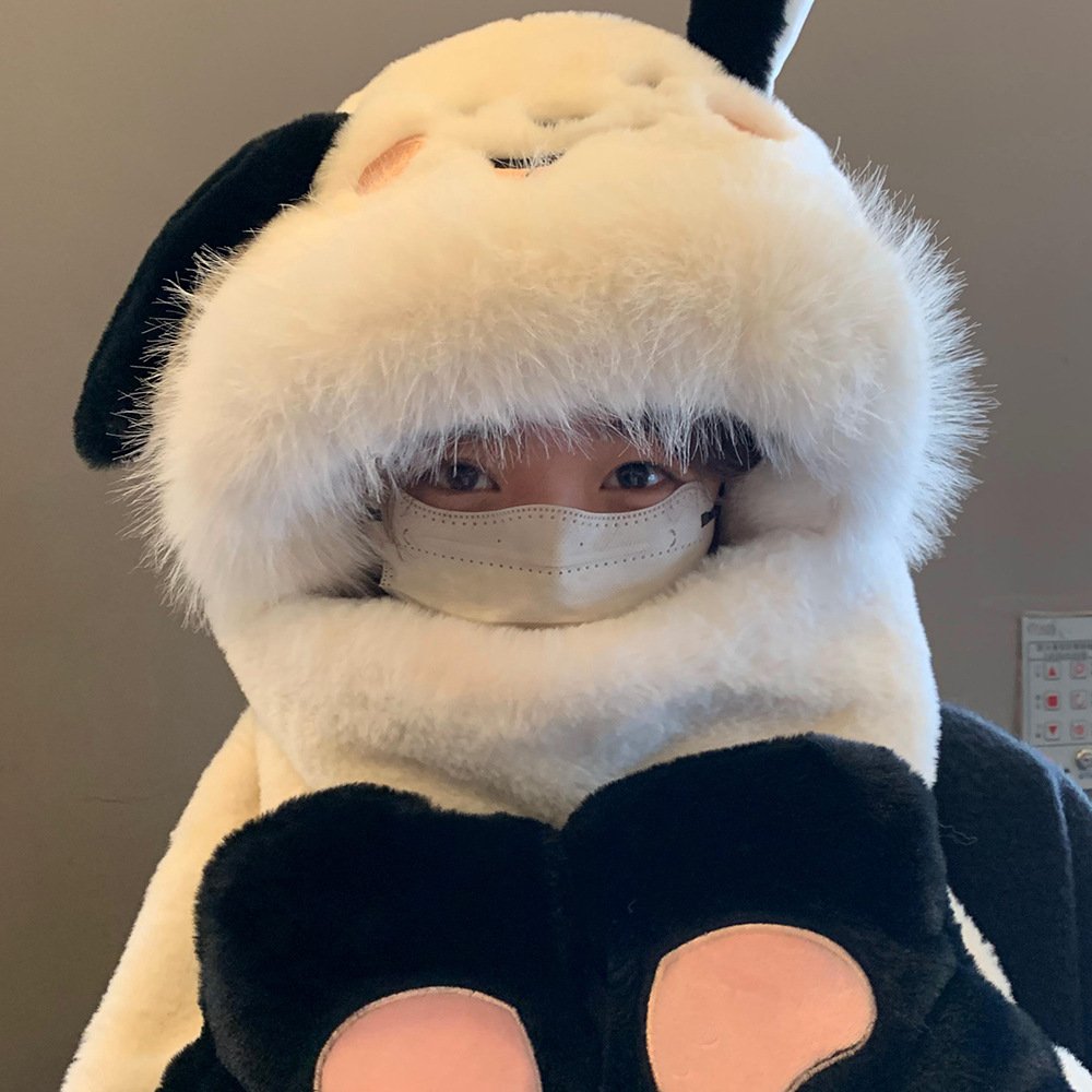 Warm Dog Cartoon Fleece Hat Scarf Gloves Set for Winter