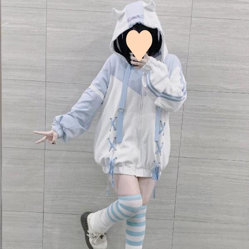 Japanese Soft Girl Watercolor Hooded Jacket & Sweater