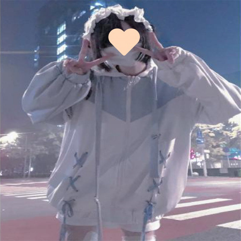 Japanese Soft Girl Watercolor Hooded Jacket & Sweater