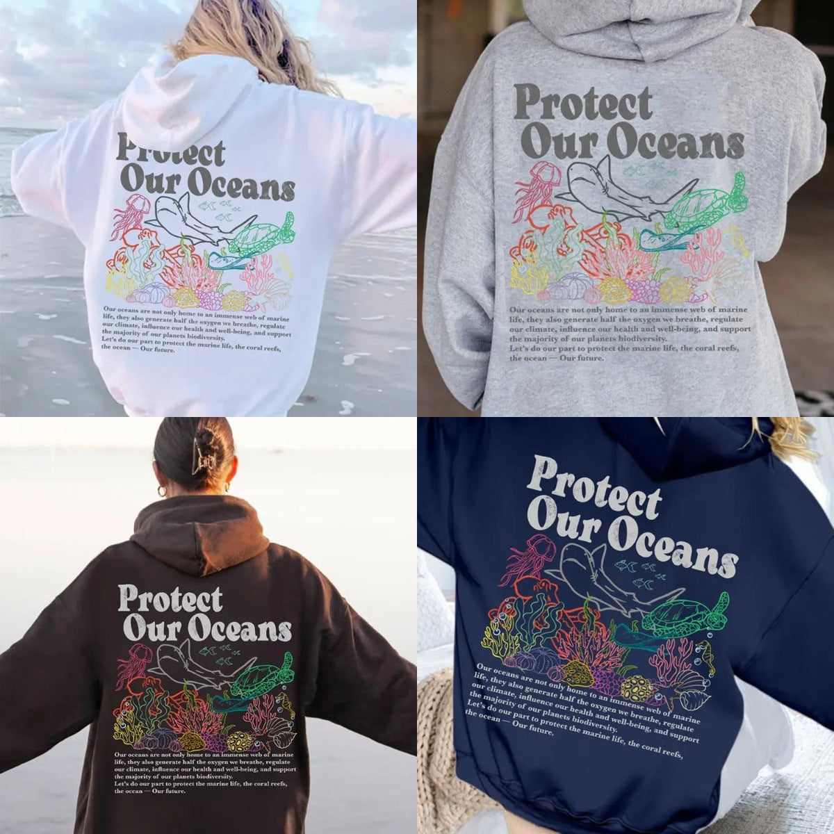 Protect Our Oceans Women's Loose Graphic Hoodie