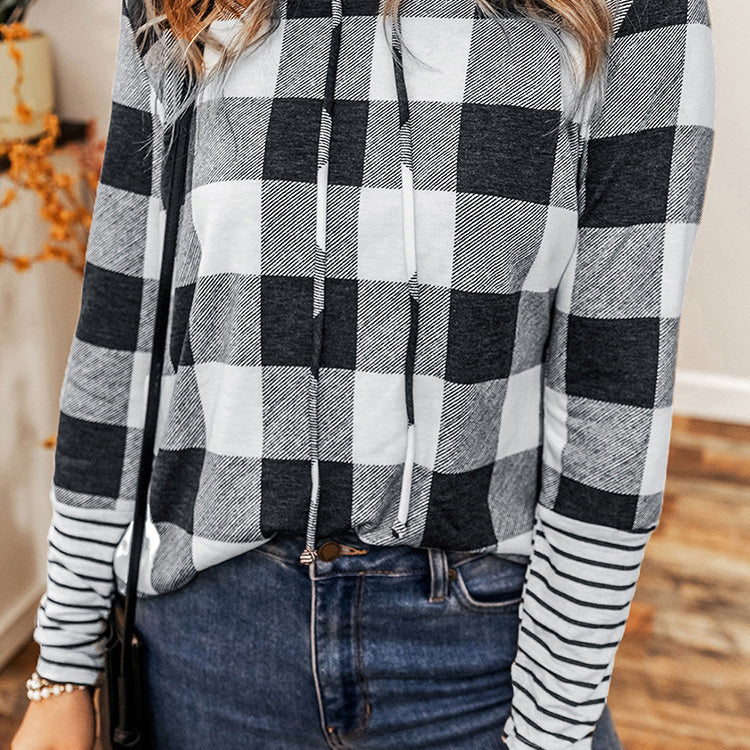 Casual Plaid Patchwork Hoodie for Women
