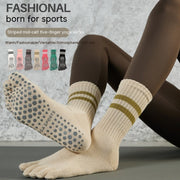 Striped Yoga Socks for Women - Non-Slip Mid Calf Length