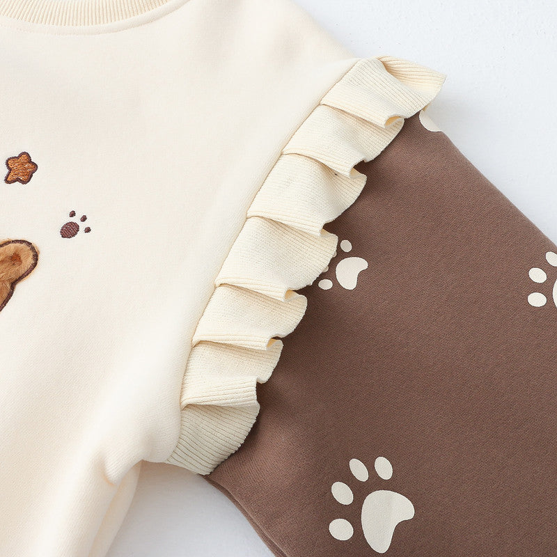Cute Bear Embroidered Fleece-Lined Thick Pullover Sweater