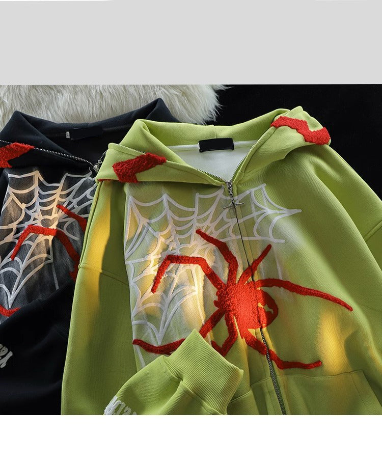 Women's Spider Print Zip-Up Hoodie Jacket
