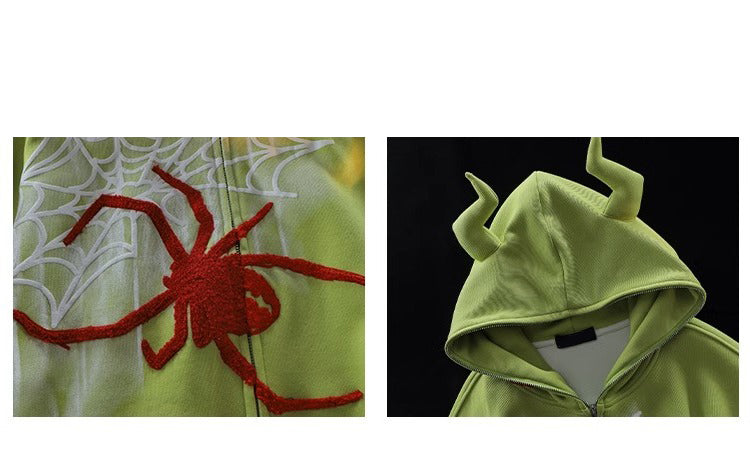 Women's Spider Print Zip-Up Hoodie Jacket