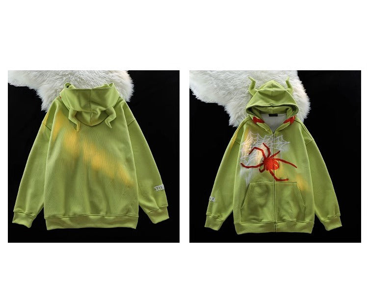 Women's Spider Print Zip-Up Hoodie Jacket