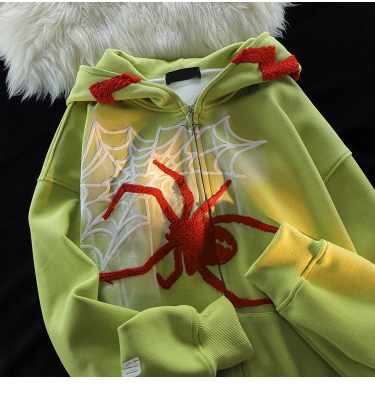 Women's Spider Print Zip-Up Hoodie Jacket