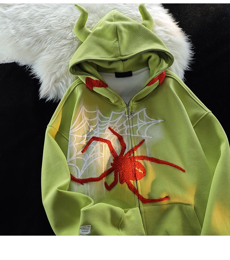 Women's Spider Print Zip-Up Hoodie Jacket