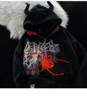 Women's Spider Print Zip-Up Hoodie Jacket
