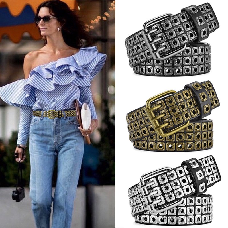 Wide Punk Rivet Belt with Animal Pattern