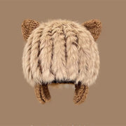 Cozy Cat Ears Rabbit Fur Knit Beanie for Women