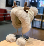 Warm Deer Horn Plush Cycling Cap
