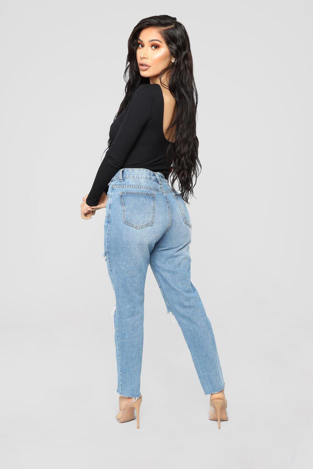 Women's Ribbed Long-Sleeve Backless Deep U Jumpsuit