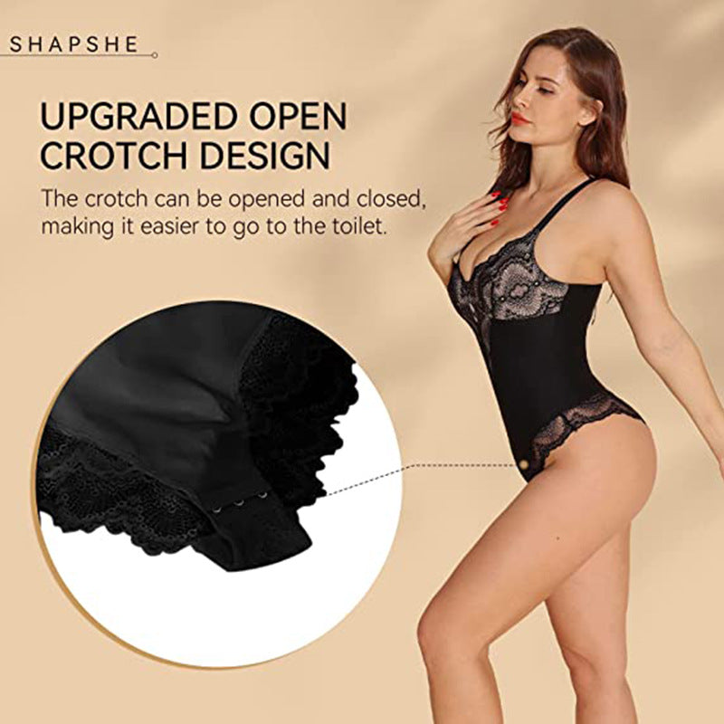 Lace V-Neck Sling Jumpsuit Body Shaper