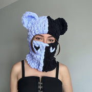 Color Matching Knitted Bear Ear Beanie Mask