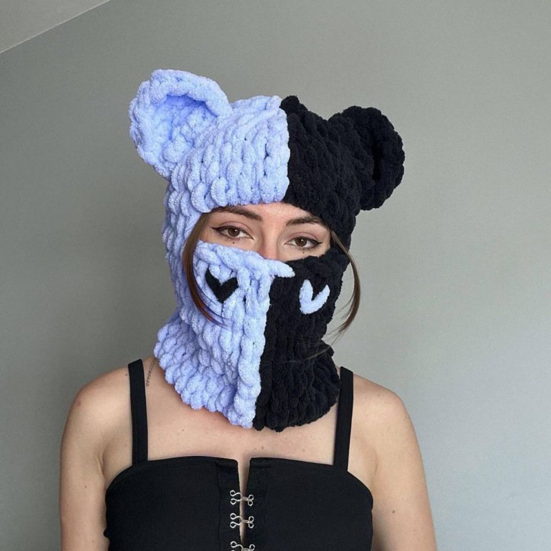 Color Matching Knitted Bear Ear Beanie Mask
