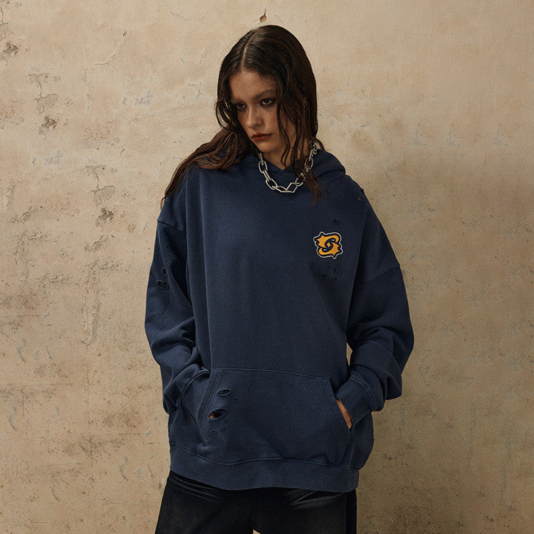 Vintage Distressed Streetwear Hoodie for Women