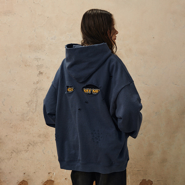 Vintage Distressed Streetwear Hoodie for Women