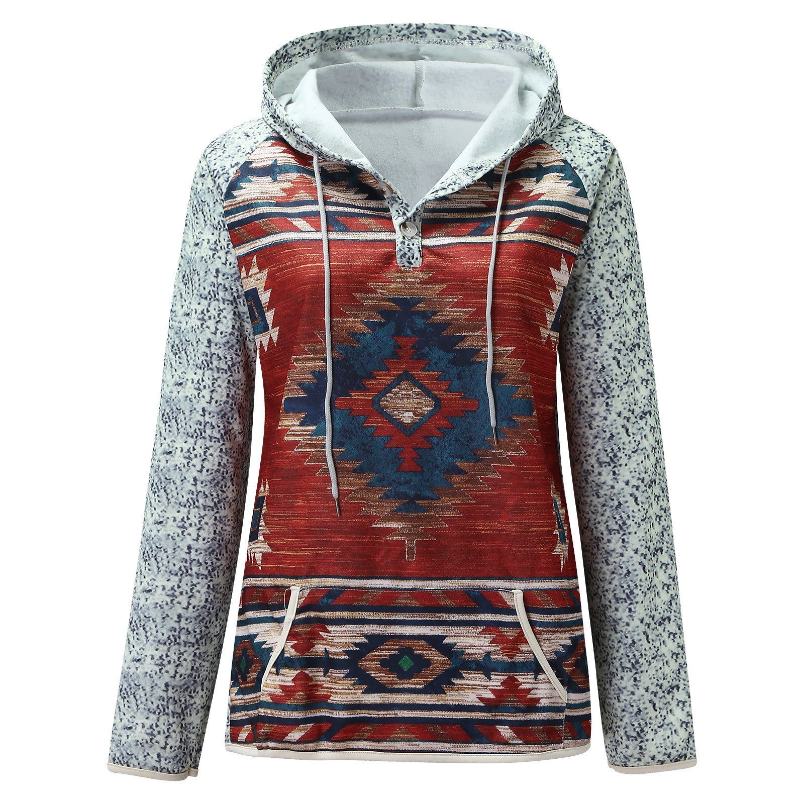 Cozy V-Neck Printed Hoodie Casual Autumn Winter Sweater