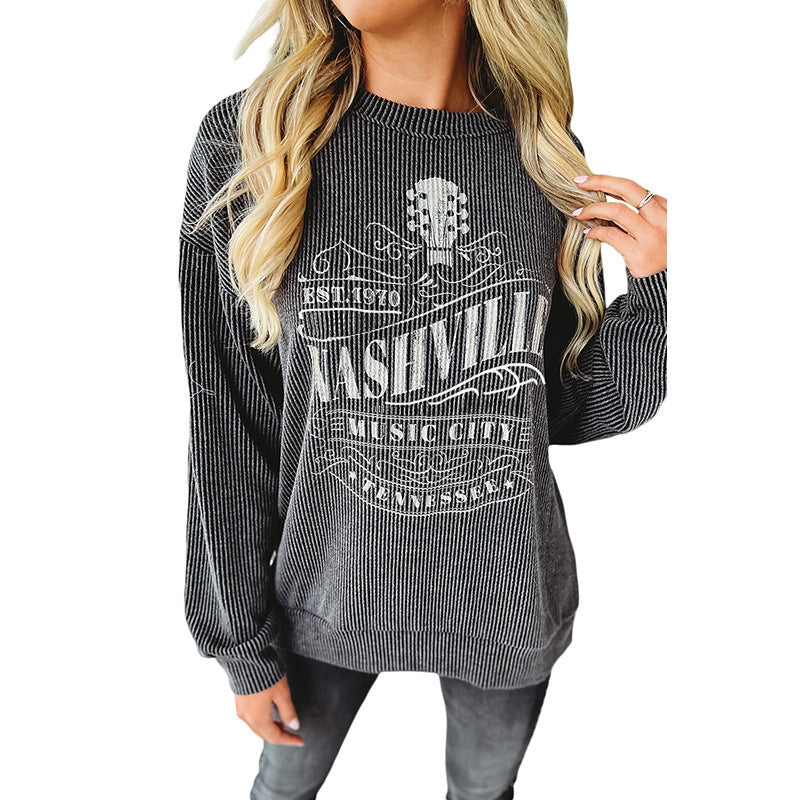 Women's Casual Round Neck Long Sleeve Printed Pullover Top
