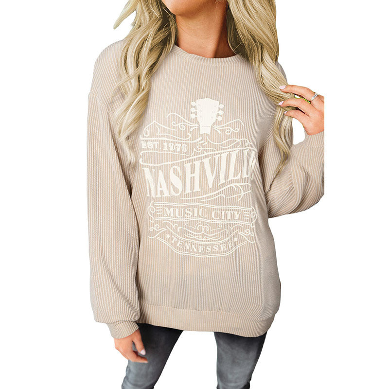 Women's Casual Round Neck Long Sleeve Printed Pullover Top