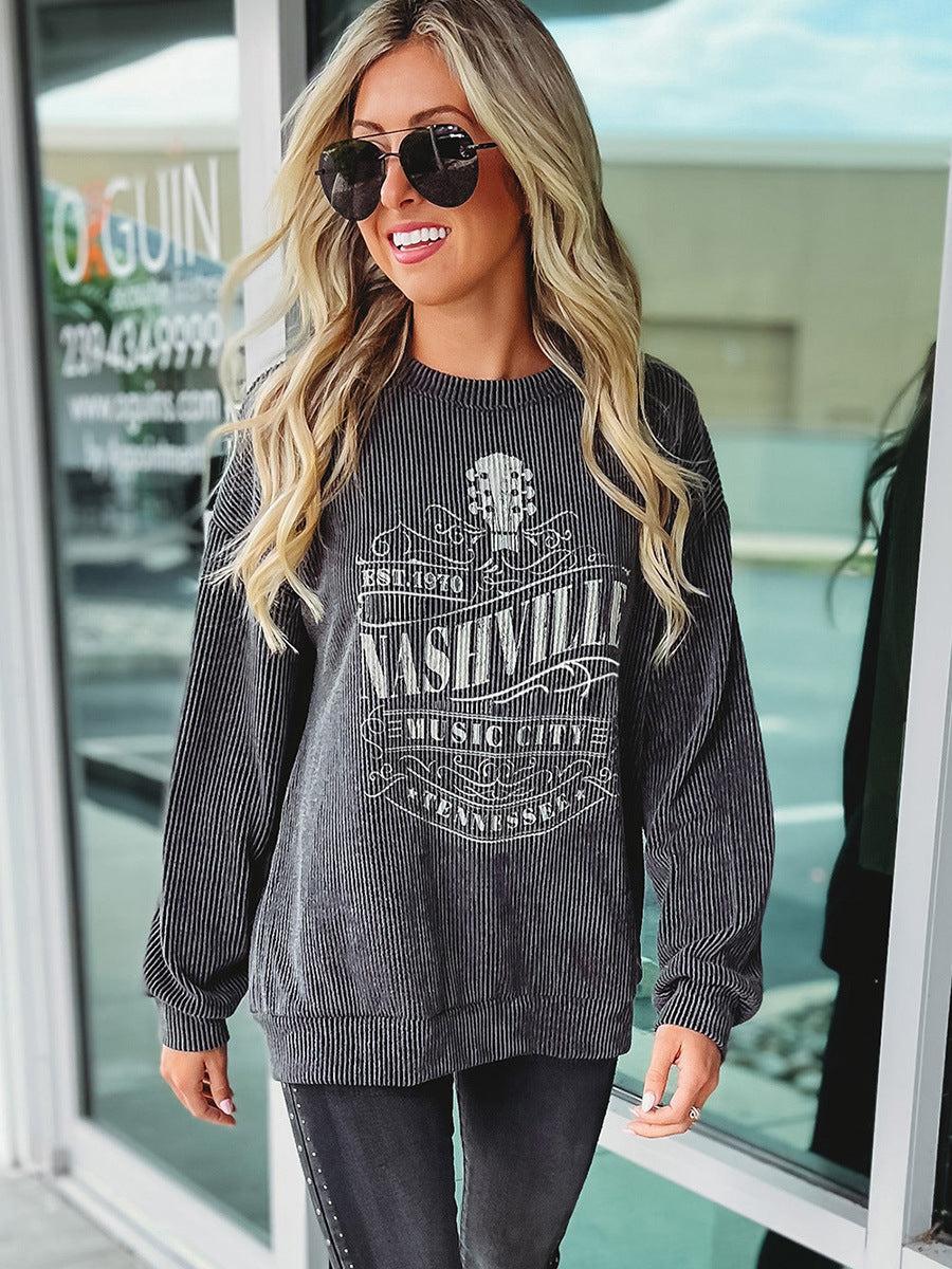 Women's Casual Round Neck Long Sleeve Printed Pullover Top