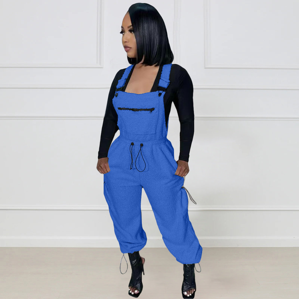 Cozy Fleece Drawstring Casual Women's Jumpsuit