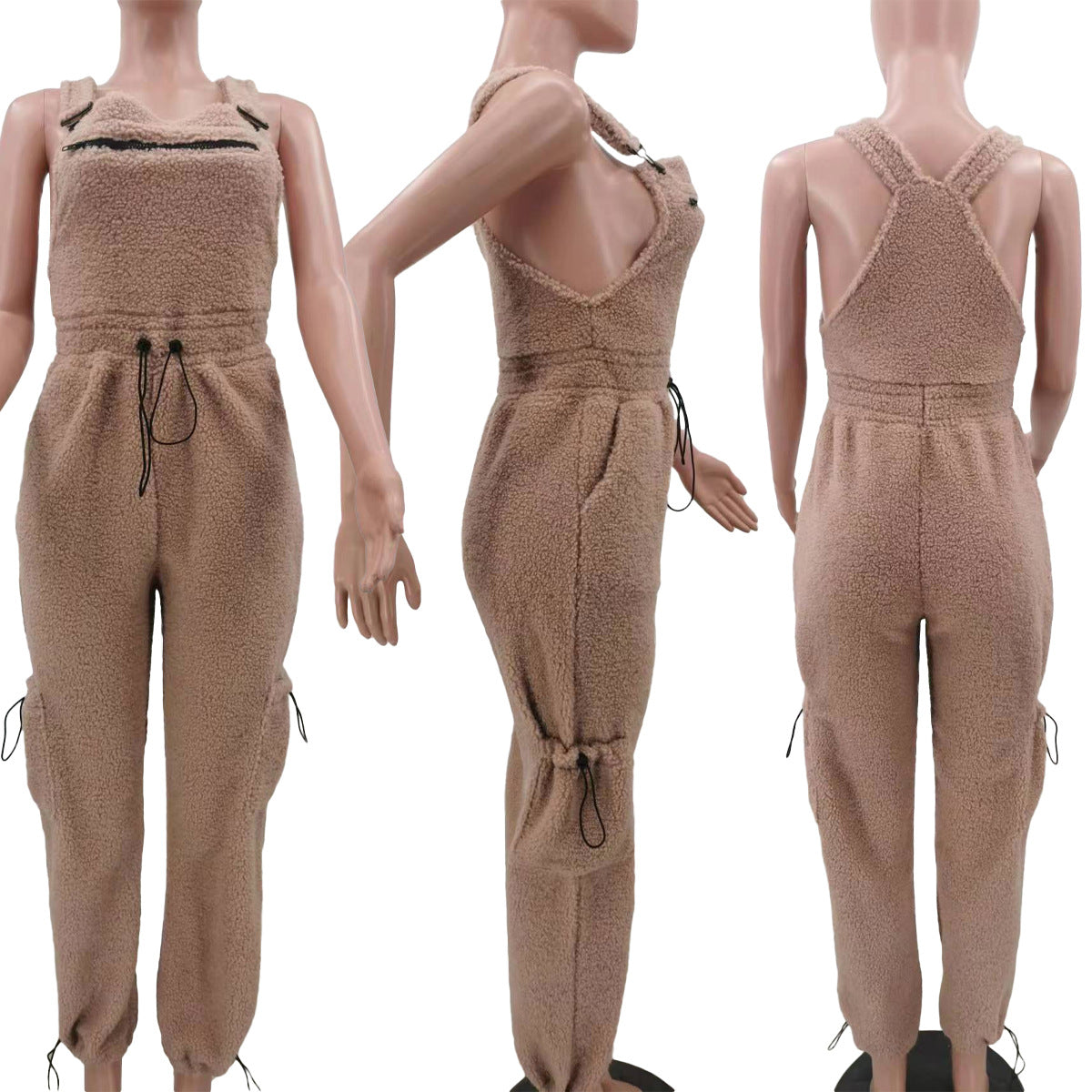 Cozy Fleece Drawstring Casual Women's Jumpsuit