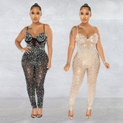 Elegant Mesh Jumpsuit for Women - Black & Apricot Options