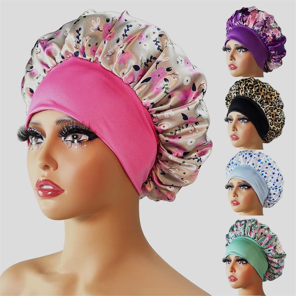 Floral Satin Nightcap Beauty Shower Cap for Women
