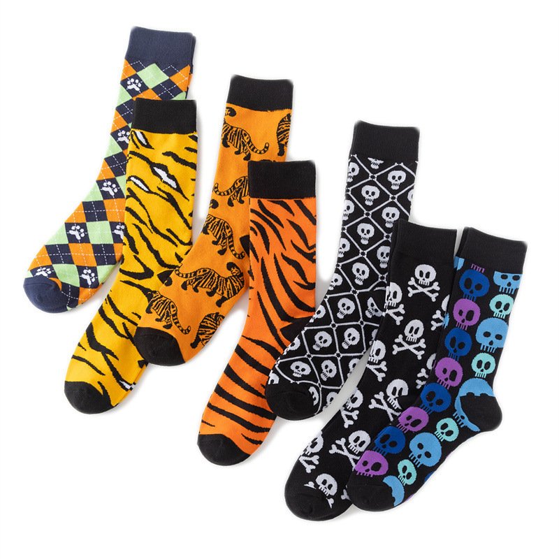 Colorful Skull Print Cotton Socks for Men Women