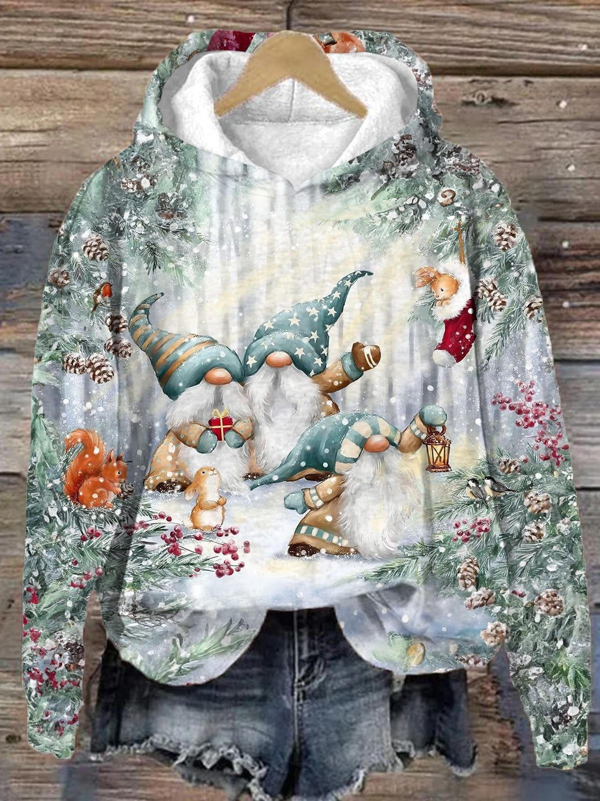 Festive Christmas Digital Print Pullover Hoodie