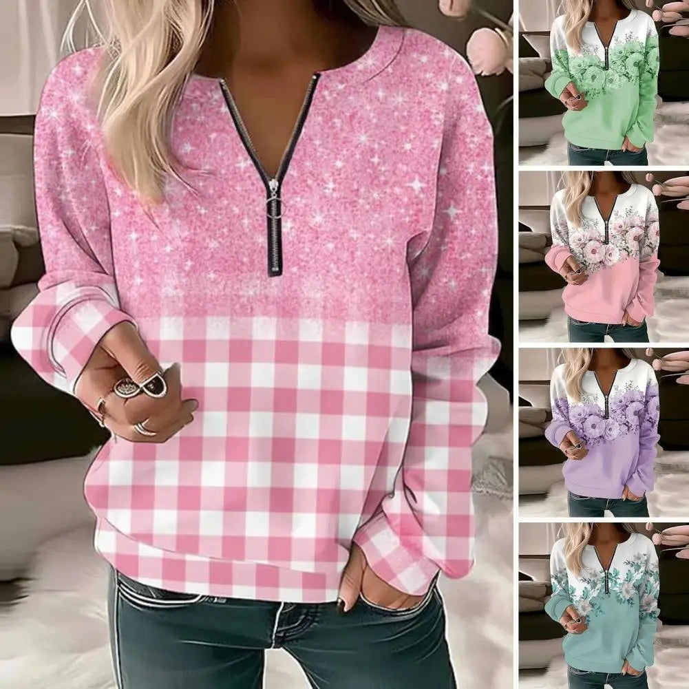 Women's Floral Zip Pullover Casual Casual Sweatshirt