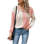 Contrast Color Hooded Casual Women's Spring Sweater