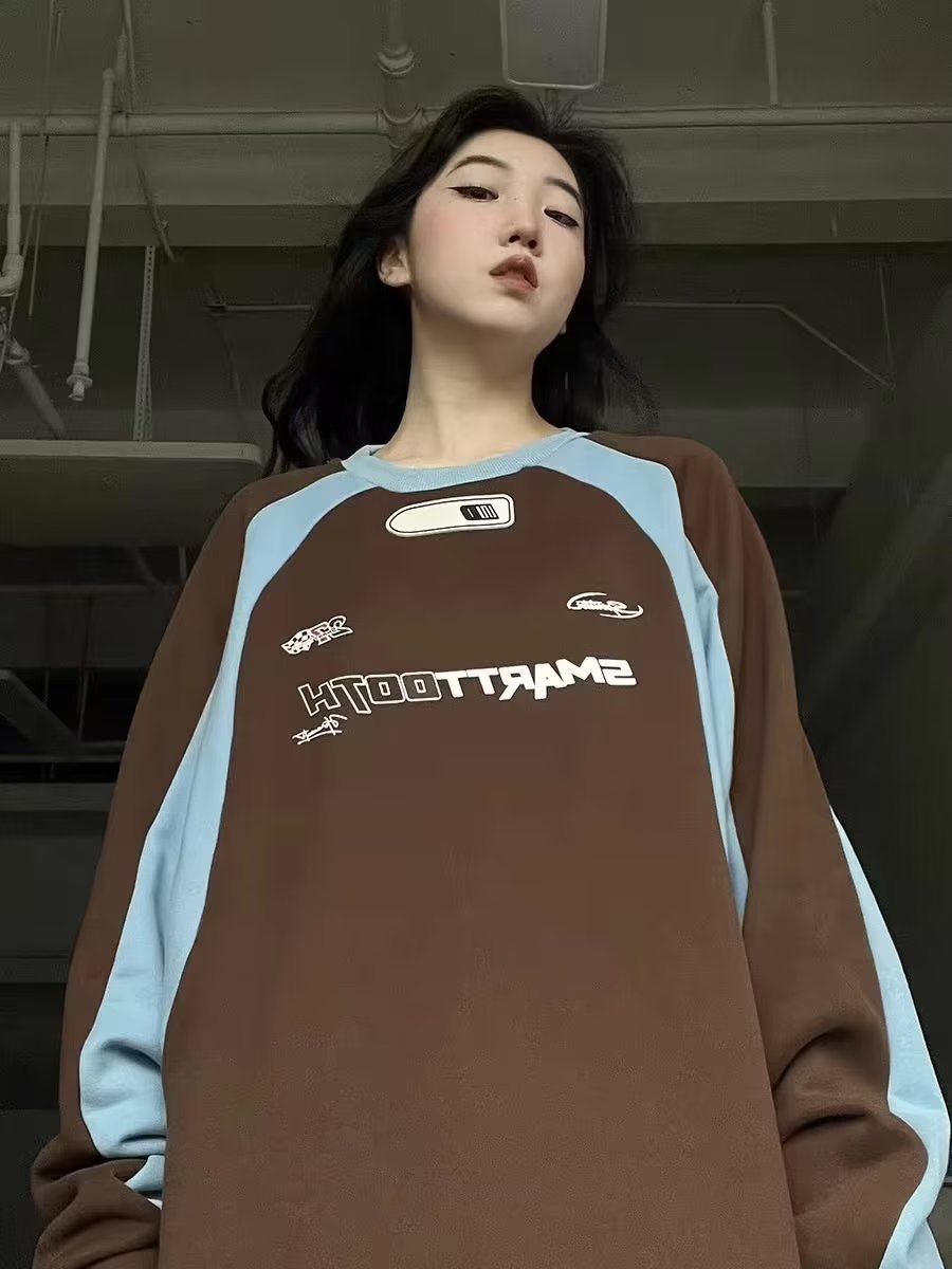 Unisex Loose Long Sleeve Patchwork Sweater Top