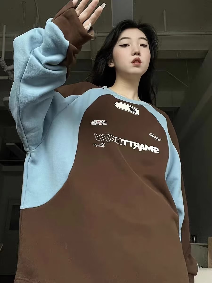 Unisex Loose Long Sleeve Patchwork Sweater Top
