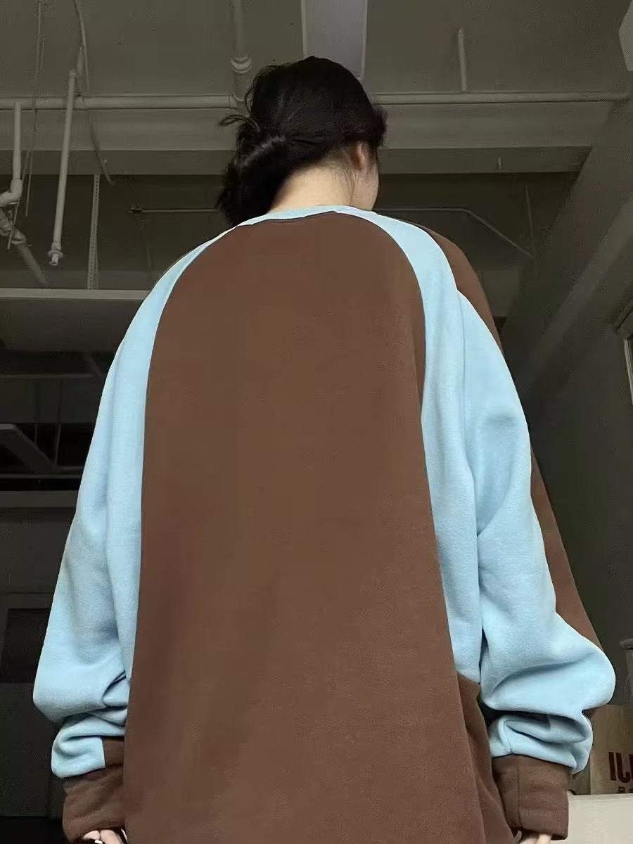 Unisex Loose Long Sleeve Patchwork Sweater Top