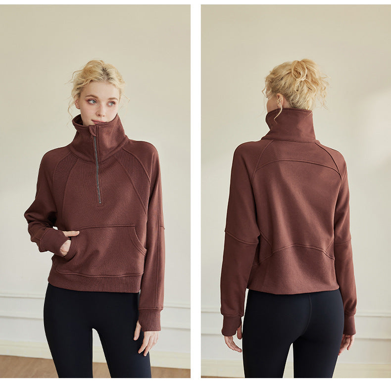 Women's Velvet High-Collar Zip-Up Sweater Jacket