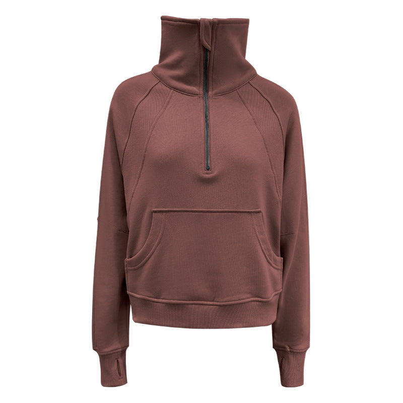 Women's Velvet High-Collar Zip-Up Sweater Jacket