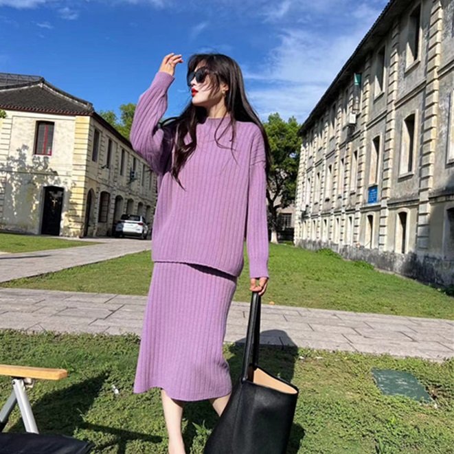 Loose-Fit Sunken Stripe Turtleneck Sweater Dress for Women