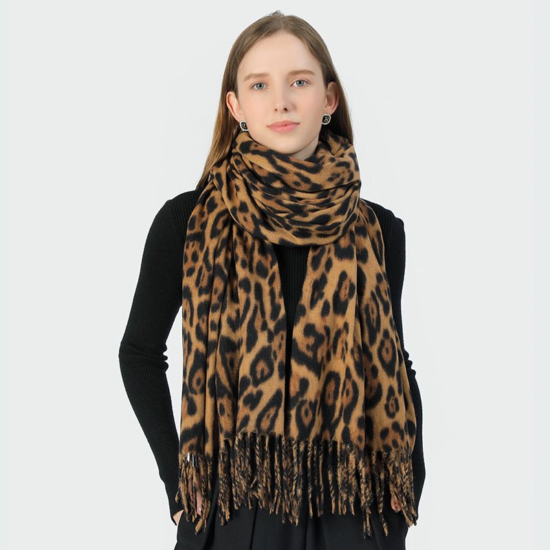 Women's Leopard Print Scarf, Comfortable Cashmere-Like Shawl